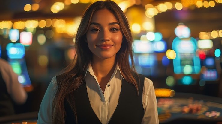 Meja Texas Hold'em Bonus dengan dealer langsung dan kartu yang jelas terlihat